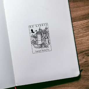 Fantasy slott drake, Vintage Ex Libris bok Stämpel