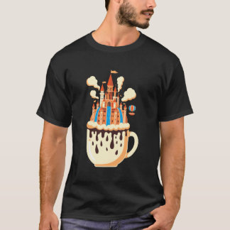 Fantasy slott kaffekopp vattenfall varmluftsballon t shirt