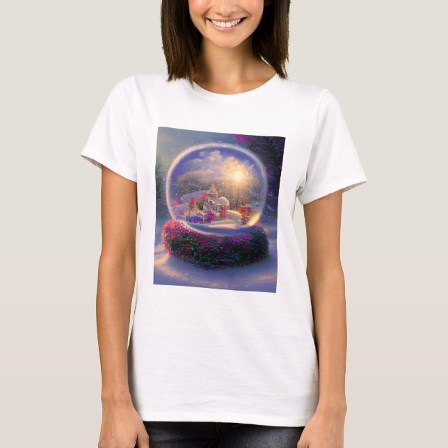 Fantasy Snö Globe Helgdag T Shirt (Framsida)