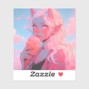 Fantasy Soft Rosa Ice Cream Anime Girl Klistermärken