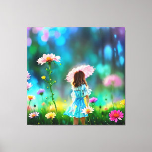 *~ Fantasy Söt AP56 Little Girl Giant Flower Canvastryck