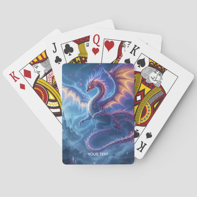 Fantasy Söt Blå Drakstad Casinokort (Baksidan)