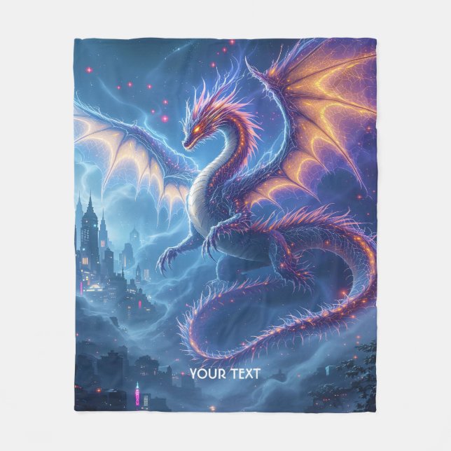 Fantasy Söt Blå Drakstad Fleecefilt (Framsidan)