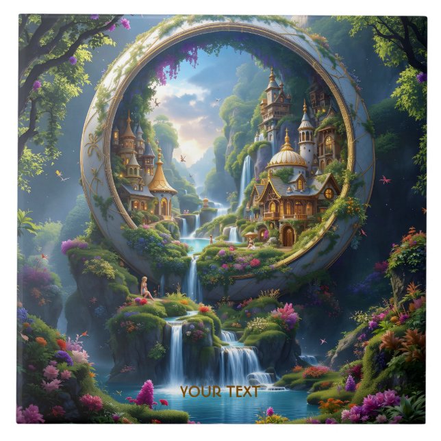 Fantasy Söt By Liten Stad  . Perfekt Som En Födels Kakelplatta (Framsidan)