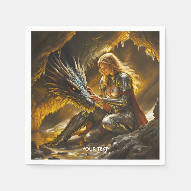 Fantasy Söt Drak Kvinna Krigare Pappersservett (Framsidan)