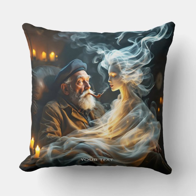 Fantasy Söt Gammal Man Rök Kudde (Framsida)
