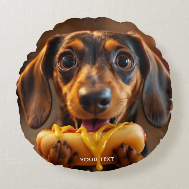Fantasy Söt Hund Hot Dog Rund Kudde (Framsidan)