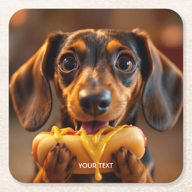Fantasy Söt Hund Hot Dog Underlägg Papper Kvadrat (Framsidan)