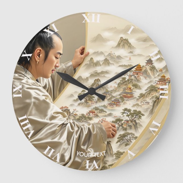 Fantasy Söt Japansk Konstnär Landskap Stor Klocka (Framsida)
