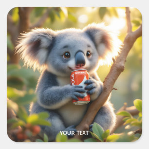 Fantasy Söt Koala Dricker Träd Fyrkantigt Klistermärke
