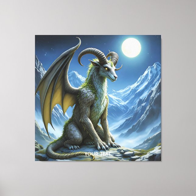 Fantasy Söt Myttisk Vädur Drak Canvastryck (Framsida)