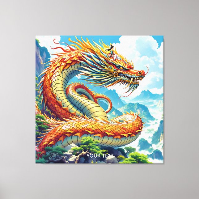Fantasy Söt Orange Drakberg Canvastryck (Framsida)