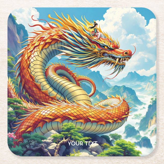 Fantasy Söt Orange Drakberg Underlägg Papper Kvadrat (Framsidan)