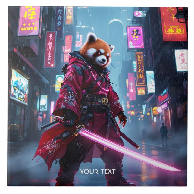 Fantasy Söt Samuraj Röd Panda Kakelplatta (Framsidan)