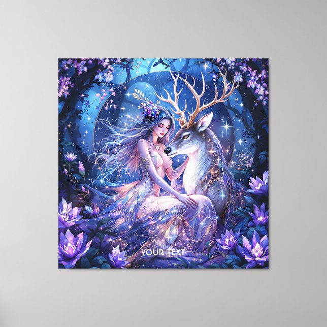 Fantasy Söt Skog Hjort Flicka  Canvastryck (Framsida)