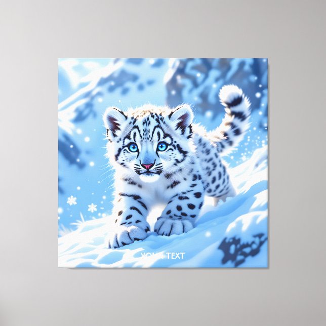 Fantasy Söt Snö Baby Leopard Canvastryck (Framsida)