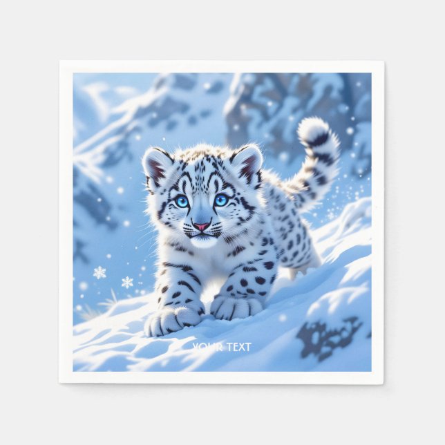 Fantasy Söt Snö Baby Leopard Pappersservett (Framsidan)