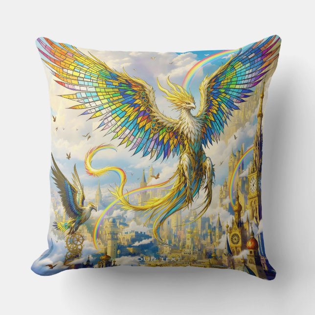 Fantasy Söt Steampunk Griffin Stad Kudde (Framsida)