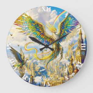 Fantasy Söt Steampunk Griffin Stad Stor Klocka