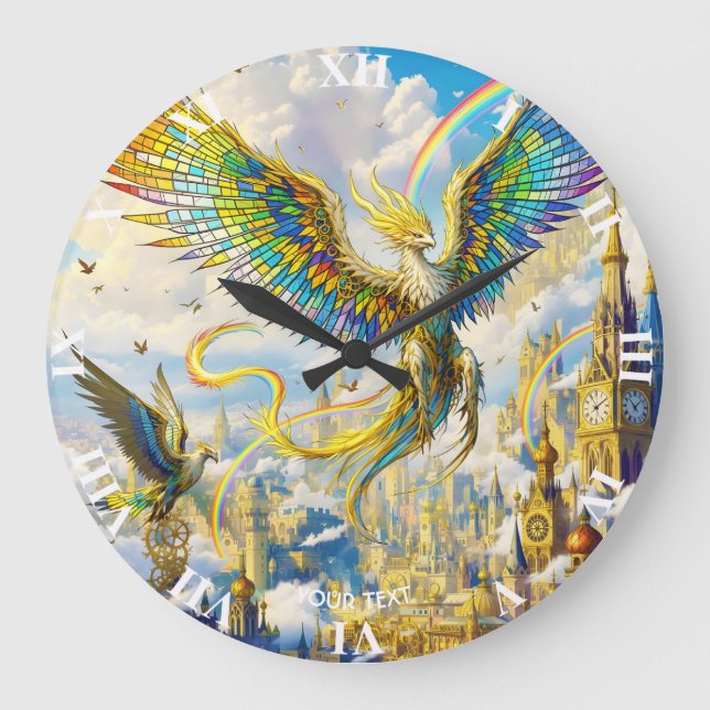 Fantasy Söt Steampunk Griffin Stad Stor Klocka (Framsida)