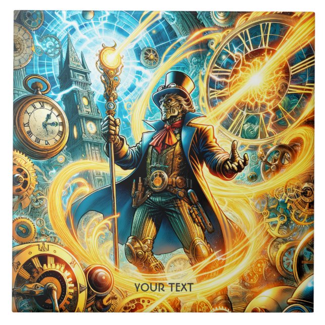 Fantasy Söt Steampunk Tidsmagi Kakelplatta (Framsidan)