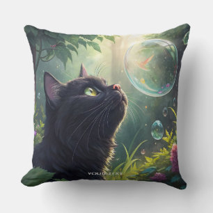 Fantasy Söt Svart Katt Skog Kudde
