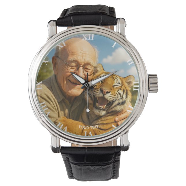 Fantasy Söt Tiger Gammal Man Armbandsur (Framsida)