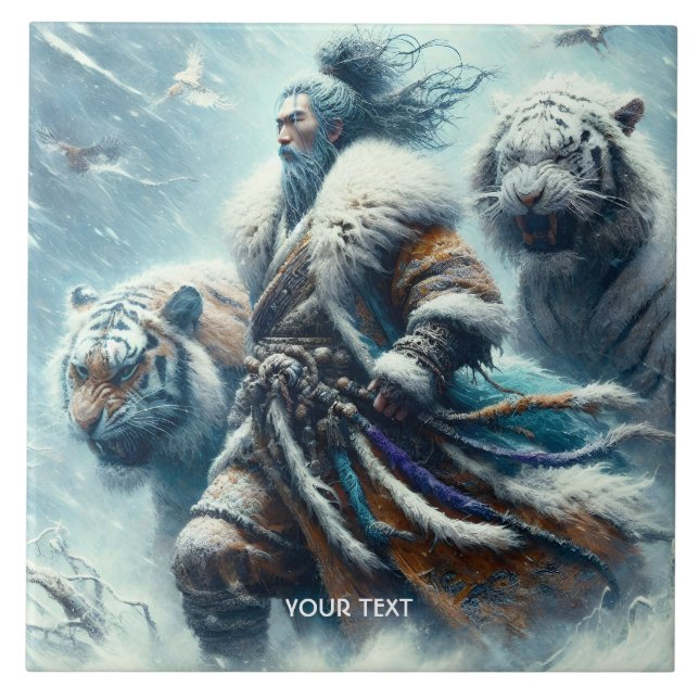 Fantasy Söta Samuraj Vintertigrar Kakelplatta (Framsidan)