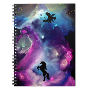 Fantasy Space Nebula Unicorn Dragon Rosa blue Anteckningsbok