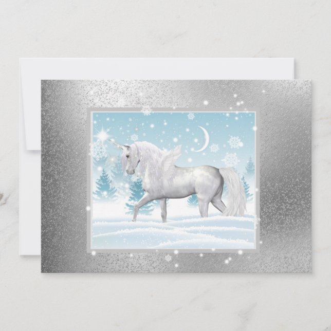 Fantasy Sparkly Winter Unicorn Pegasus Julkort (Framsida)