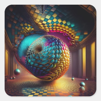 Fantasy Sphere i Checkerboard Hall Fyrkantigt Klistermärke