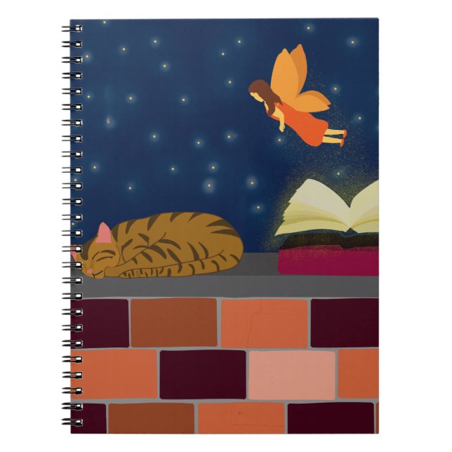 Fantasy Spiral - Fairy, Bok & Cat Anteckningsbok (Framsidan)