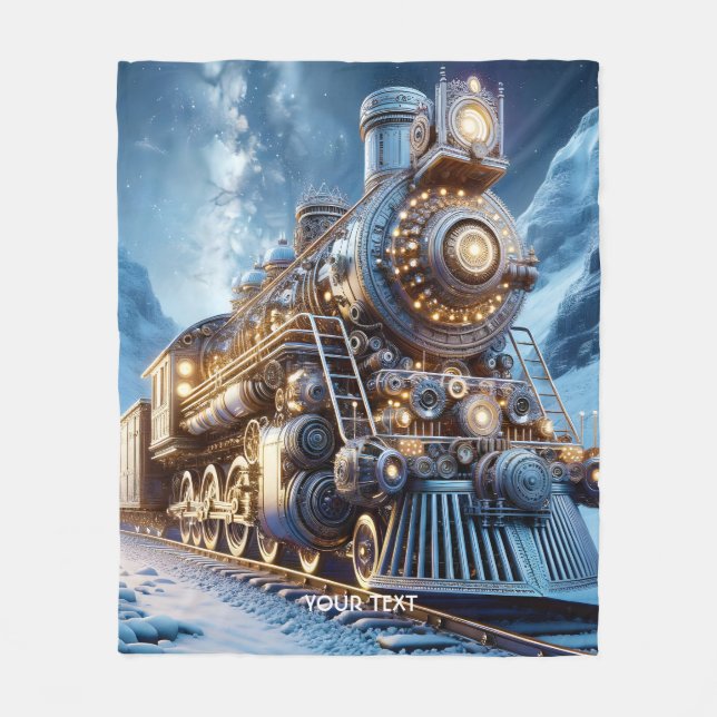 Fantasy Steam Tåg Winter Fleecefilt (Framsidan)