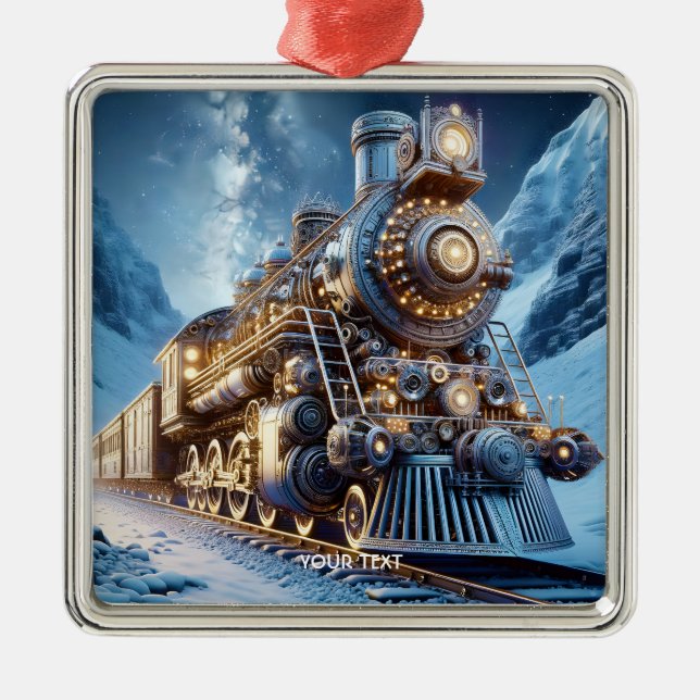 Fantasy Steam Tåg Winter Julgransprydnad Metall (Framsidan)