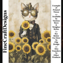 Fantasy Steampunk Cat, Sunblommor AL1F Decoupage