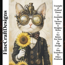 Fantasy Steampunk Cat, Sunblommor AL1H Decoupage