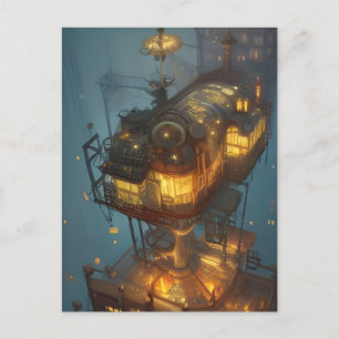 Fantasy Steampunk City Aerial View Vykort