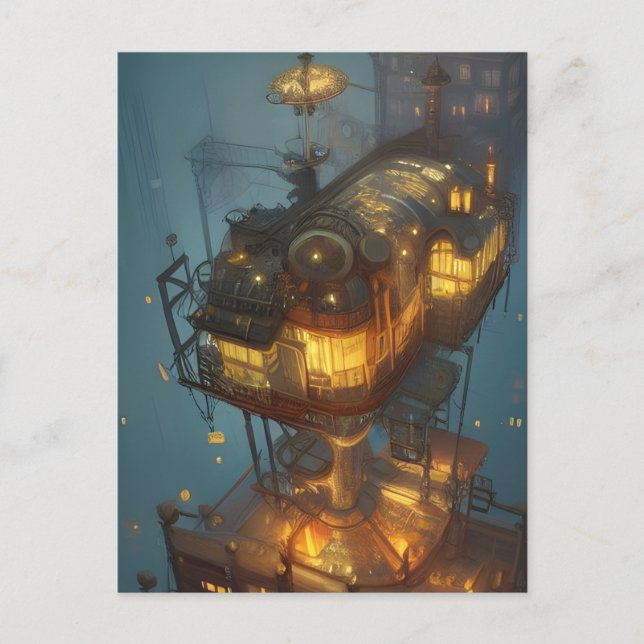 Fantasy Steampunk City Aerial View Vykort (Framsida)