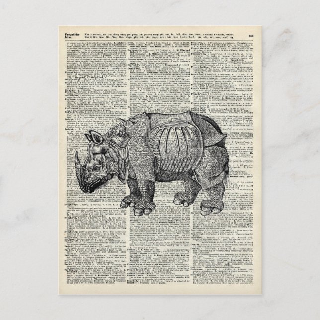 Fantasy steampunk Rhinoceros Vykort (Framsida)