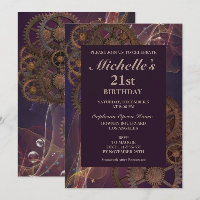 Fantasy Steampunk Vintage Birthday Call Inbjudningar (Fram/baksida)