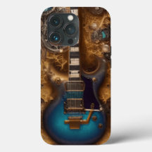 Fantasy Steampunk Vintage Blå Gitarr Akvarell