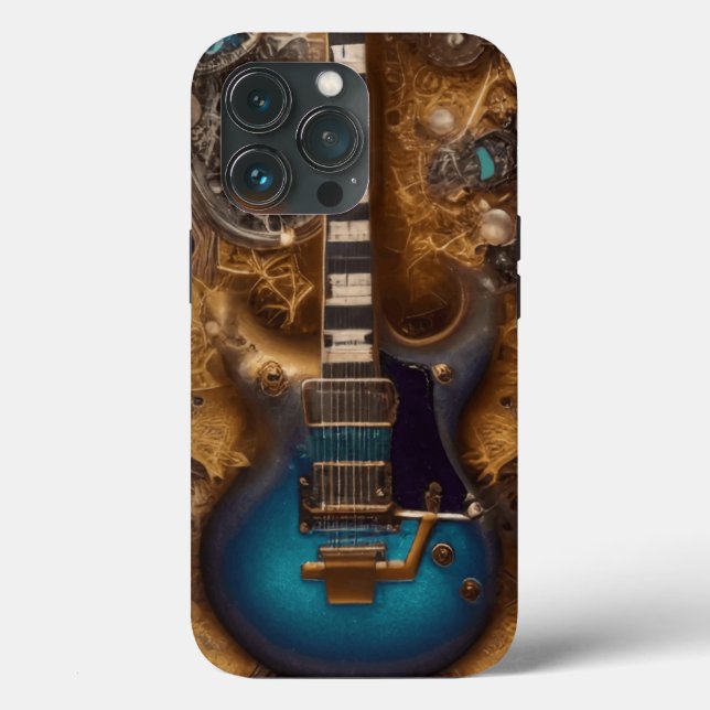 Fantasy Steampunk Vintage Blå Gitarr Akvarell   (Baksida )