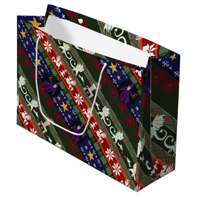 Fantasy Stil Ugly Sweater Mönster Large Gift Bag (Framsidan Vinklad)