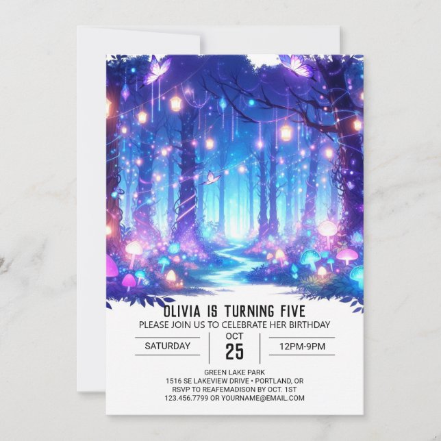 Fantasy Stollig Woodland Digital Birthday Inbjudningar (Framsida)