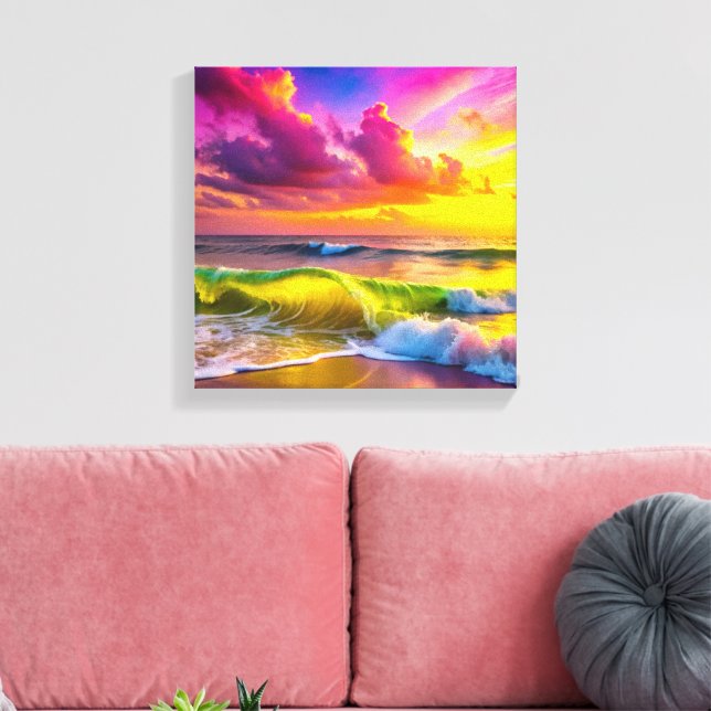 Fantasy Sunset over Serene Sjö - 3D Pastel Wall Canvastryck (Insitu (Vardagsrum))