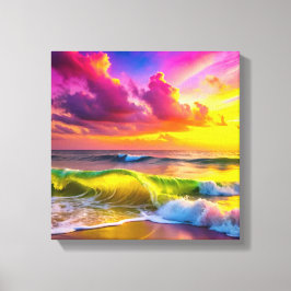 Fantasy Sunset over Serene Sjö - 3D Pastel Wall Canvastryck
