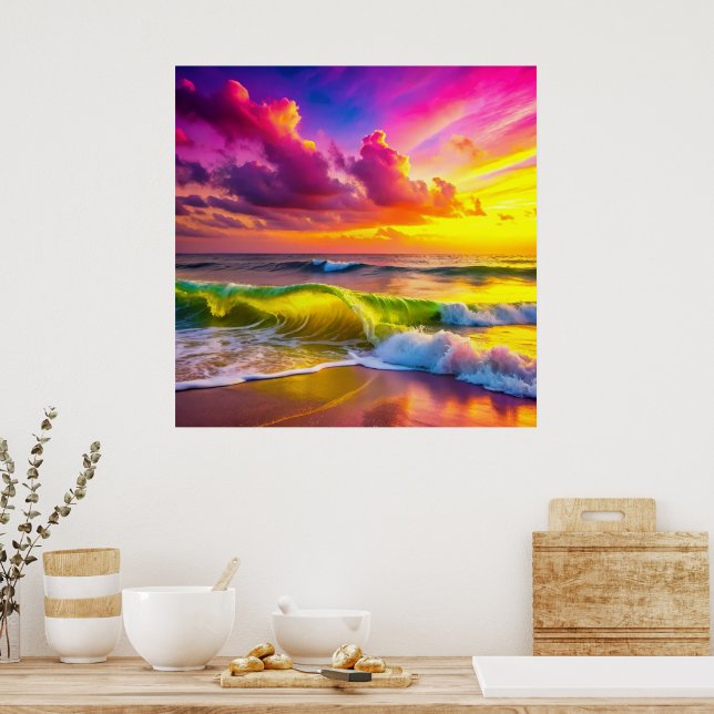 Fantasy Sunset over Serene Sjö - 3D Pastel Wall Poster (Kök)