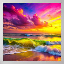 Fantasy Sunset over Serene Sjö - 3D Pastel Wall Poster