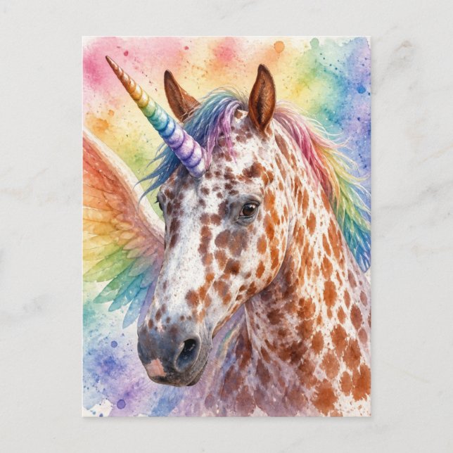 Fantasy Surreal Appaloosa Enhörning Pegasus  Vykort (Framsida)