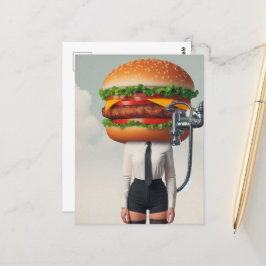 Fantasy Surreal Cheeseburger Woman Vykort